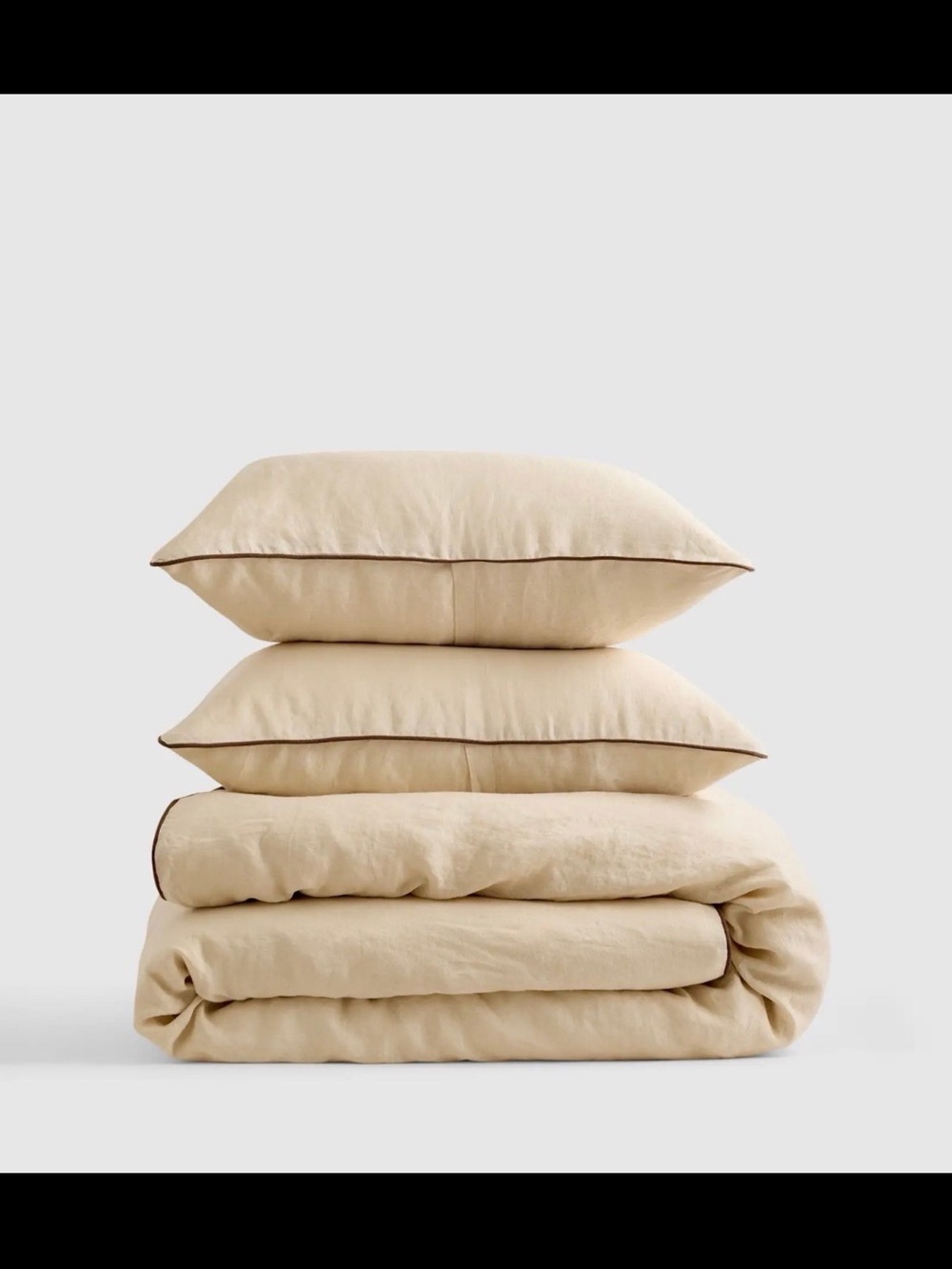 Quince European Linen Sham Set — Standard — Oat with Espresso piping — Set of 2
